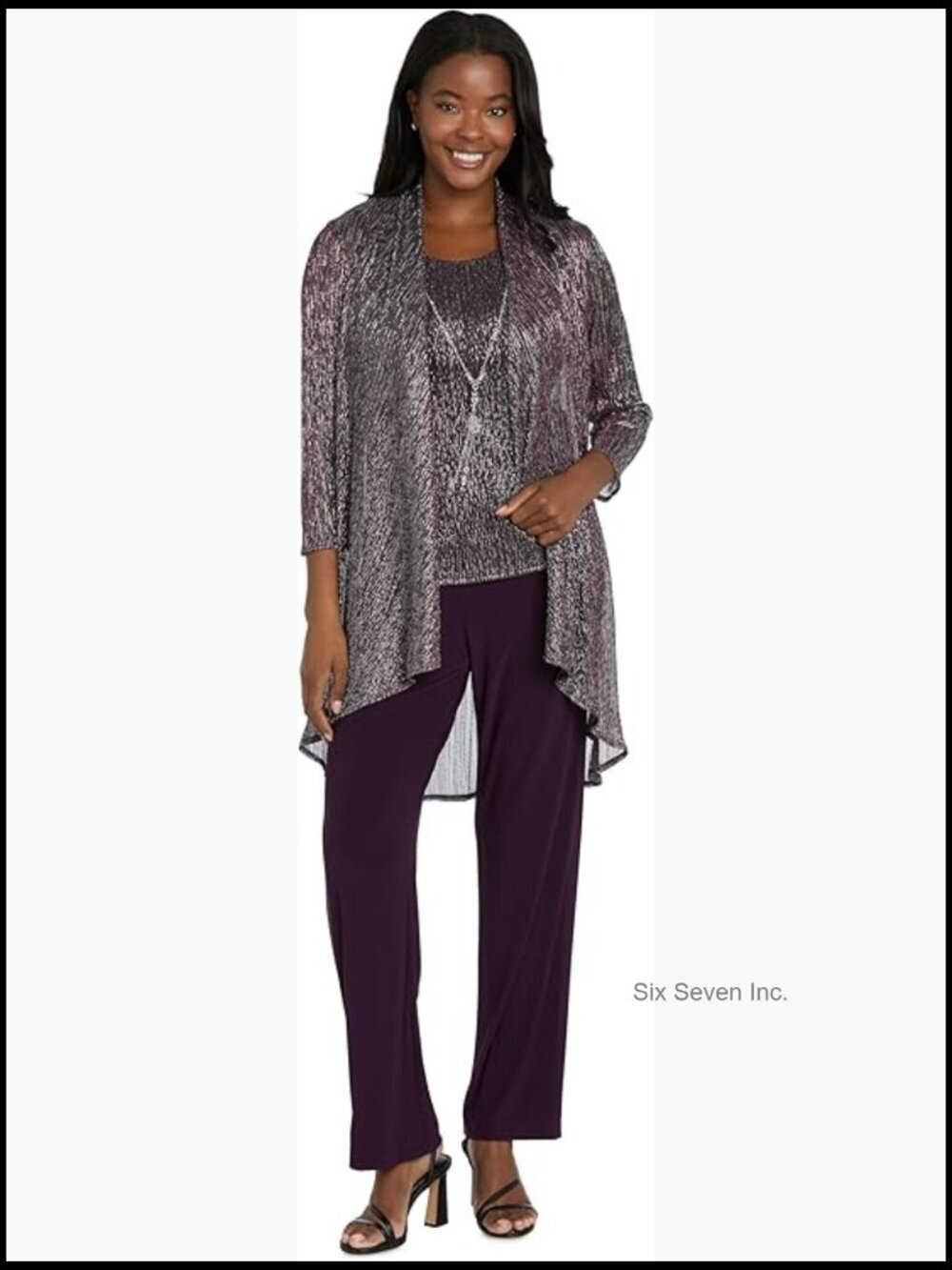 3-Pc Glitter Lace Pant Set - Mother of the Bride Cocktail Ensemble